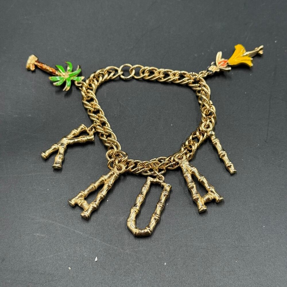 Vintage Hawaiian Charm Bracelet Kauai Gold Tone